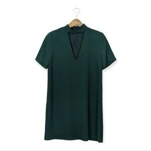 Zara Emerald Green Choker V-Neck Plunge Shift Dress Size S